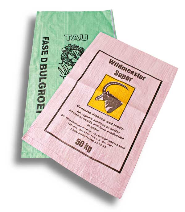 Stack of flat flexo printed polywoven bags for durable packaging solutions